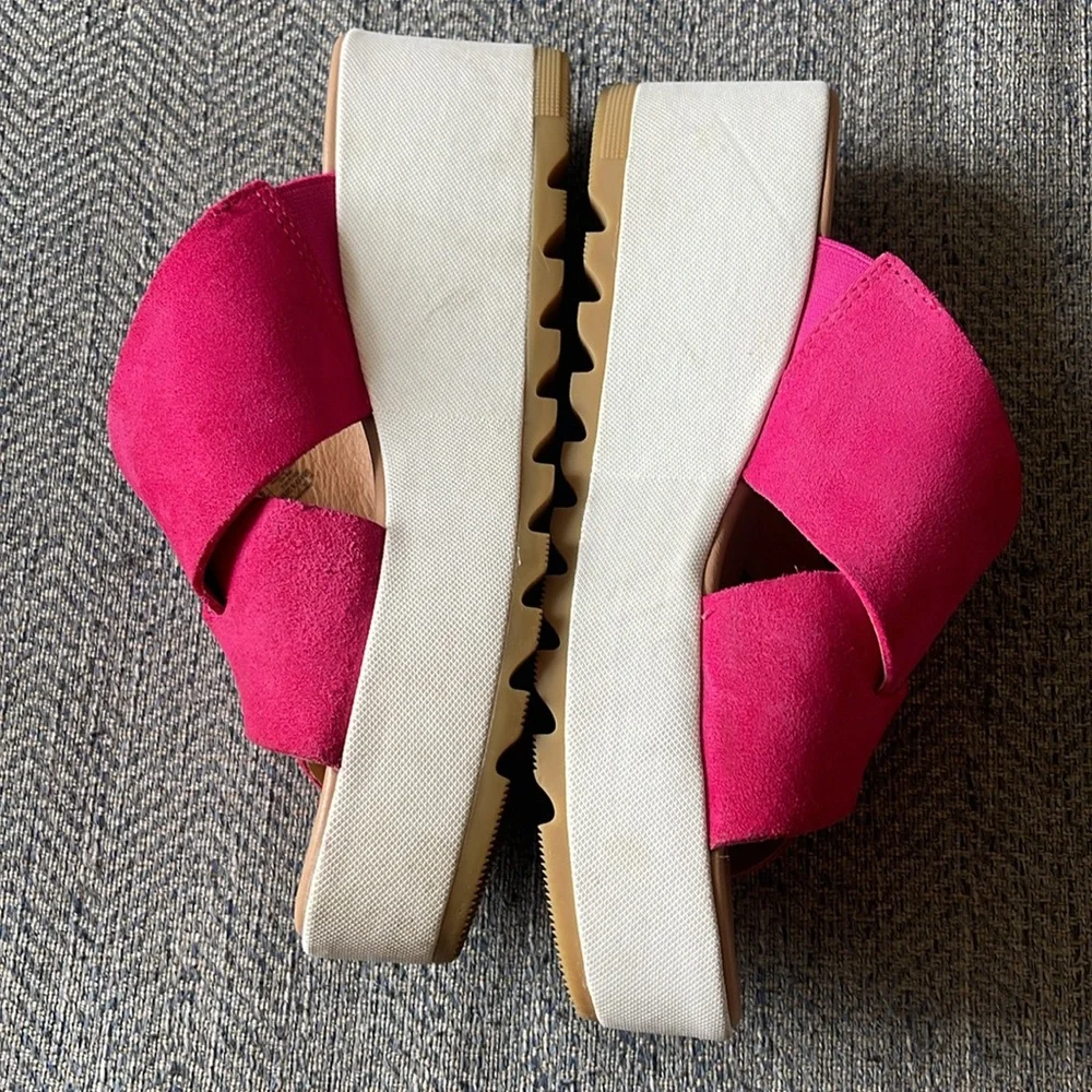 Sorel Pink Suede Platform Slide Sandals, 8